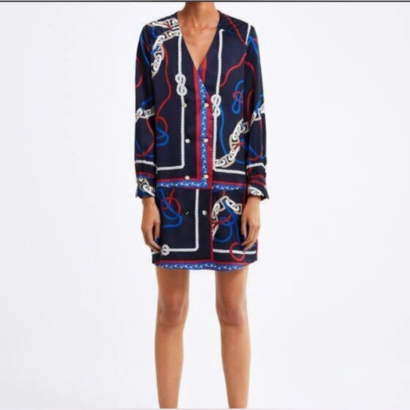 NWT ZARA XS Button Front Nautical Dress - Picture 2 of 15